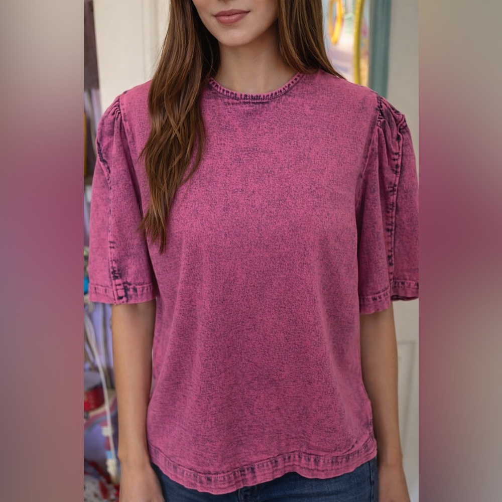 INC International Concepts Magenta Puff Sleeve Tee